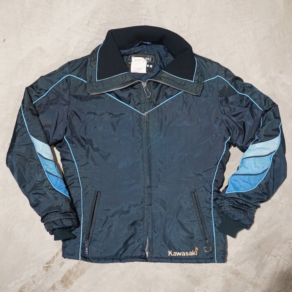 80s Kawasaki Snowmobile Jacket Mens M Navy Blue Made in Canada Racing Vintage